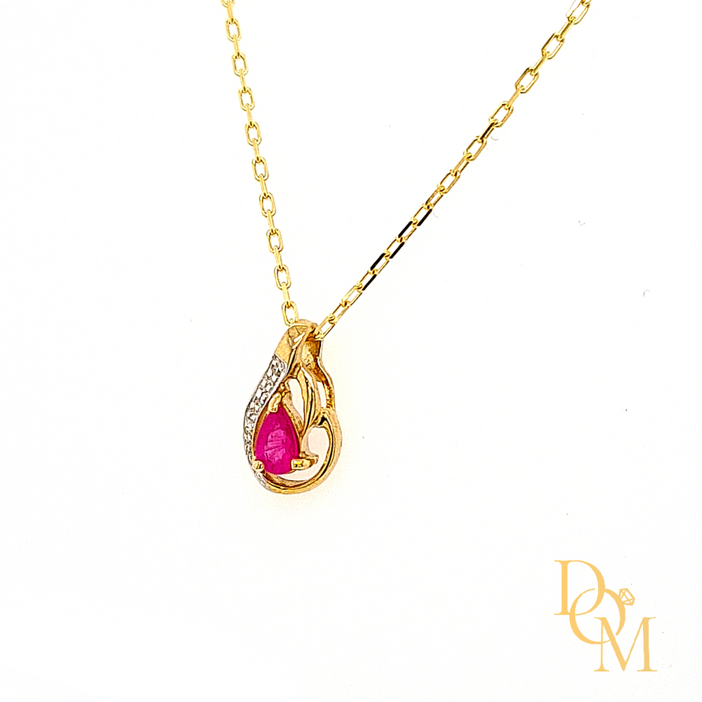 9ct Gold Ruby & Diamond Teardrop Pendant
