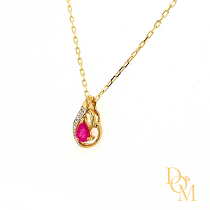 9ct Gold Ruby & Diamond Teardrop Pendant