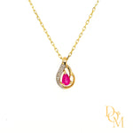 9ct Gold Ruby & Diamond Teardrop Pendant