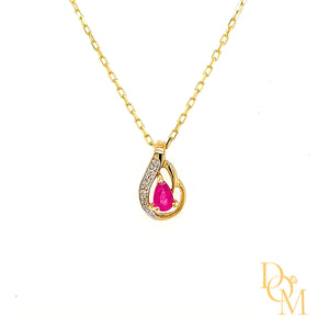 9ct Gold Ruby & Diamond Teardrop Pendant