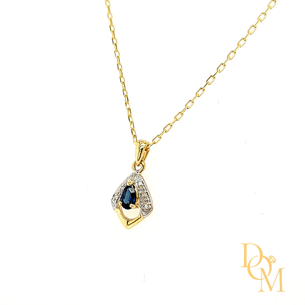 9ct Gold Art Deco Style Sapphire & Diamond Pendant