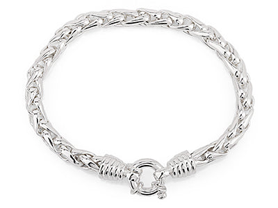 Sterling Silver Handmade Spiga Link Bracelet with Designer Bolt Ring Clasp