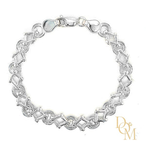 Sterling Silver Circles & Diamond Link Bracelet