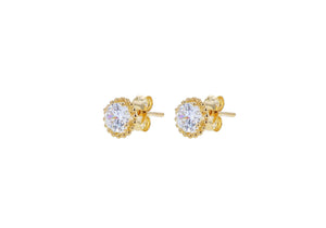 9ct Gold Bead Edge CZ Stud Earrings - Diana O'Mahony Jewellers