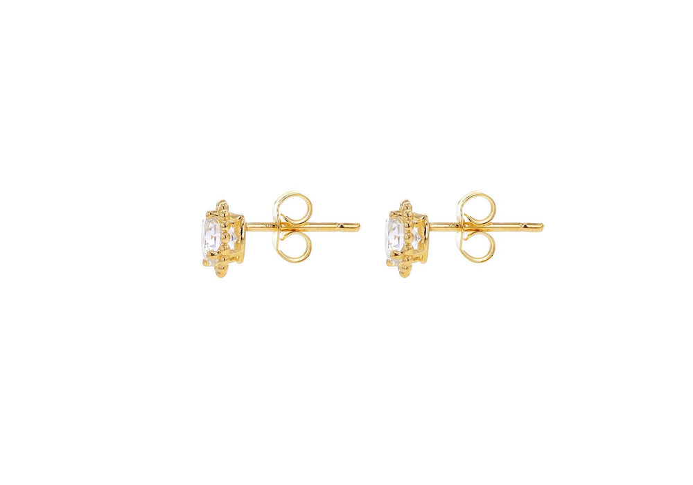 9ct Gold Bead Edge CZ Stud Earrings - Diana O'Mahony Jewellers