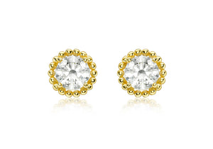 9ct Gold Bead Edge CZ Stud Earrings - Diana O'Mahony Jewellers