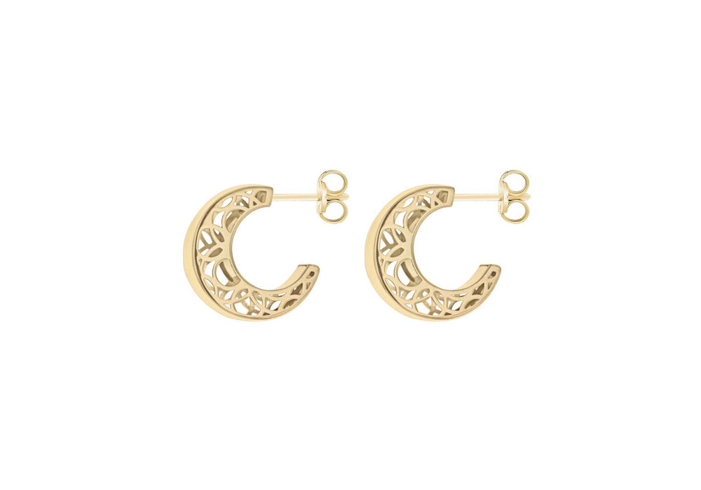 9ct Gold Half Hoop Filigree Stud Earrings - Diana O'Mahony Jewellers