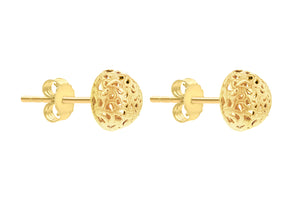 9ct Gold 7mm Domed Pierced-Design Earrings - Diana O'Mahony Jewellers