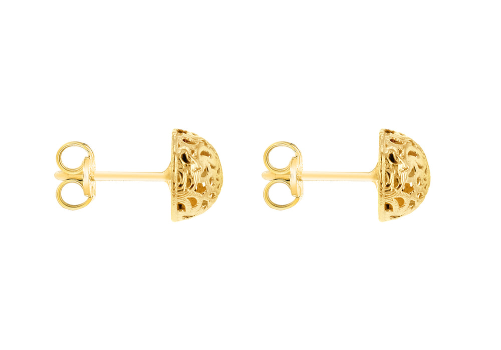 9ct Gold 7mm Domed Pierced-Design Earrings - Diana O'Mahony Jewellers