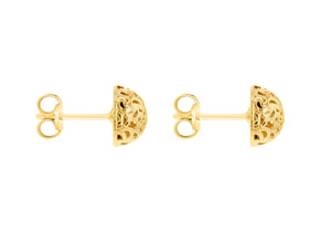 9ct Gold 7mm Domed Pierced-Design Earrings - Diana O'Mahony Jewellers