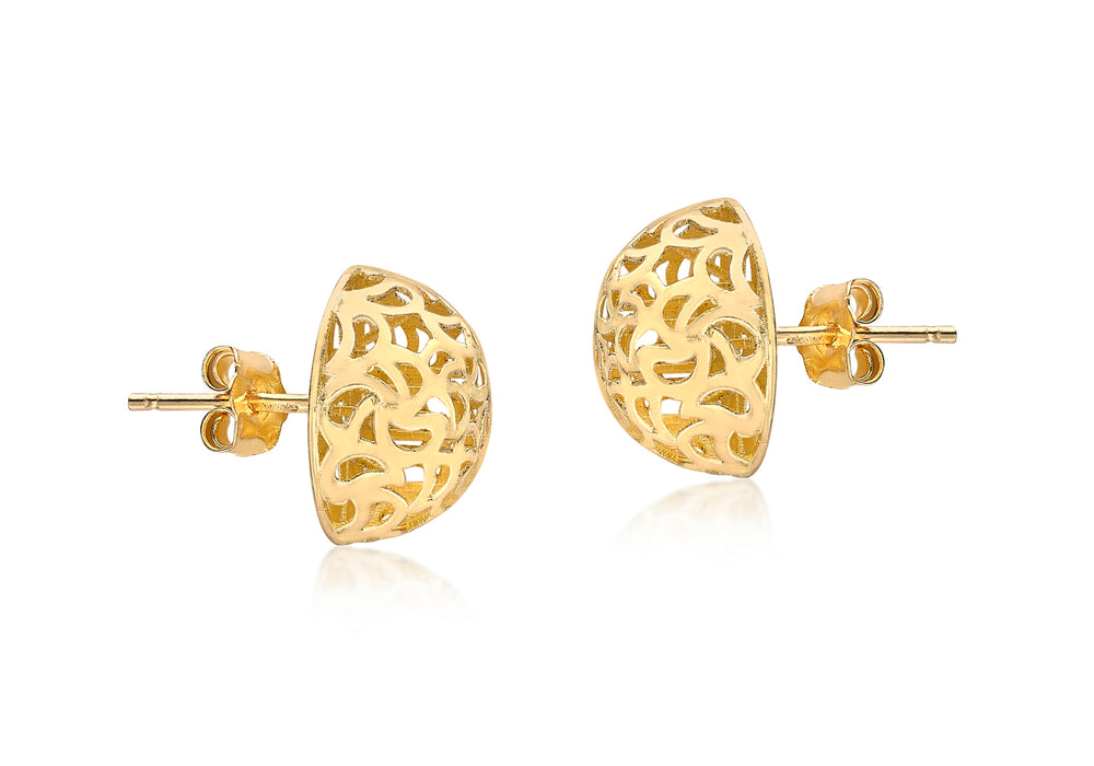 9ct Gold 11.5mm Filigree Domed Earrings - Diana O'Mahony Jewellers