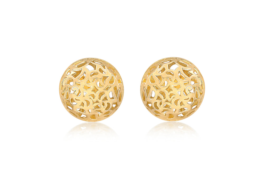 9ct Gold 11.5mm Filigree Domed Earrings - Diana O'Mahony Jewellers