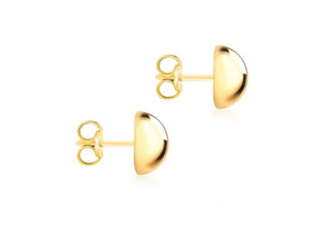 9ct Gold 12mm Plain Domed Earrings - Diana O'Mahony Jewellers