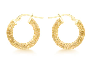 9ct Yellow Gold 15mm Diamond-cut Hoop Earrings