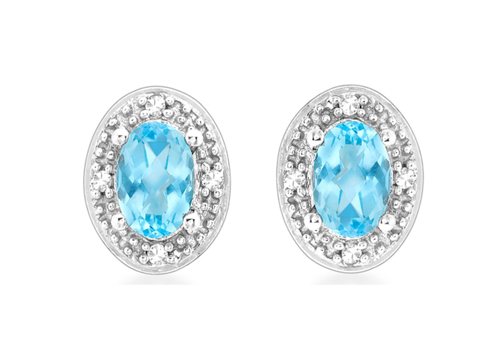 9ct White Gold Blue Topaz & Diamond Cluster Earrings