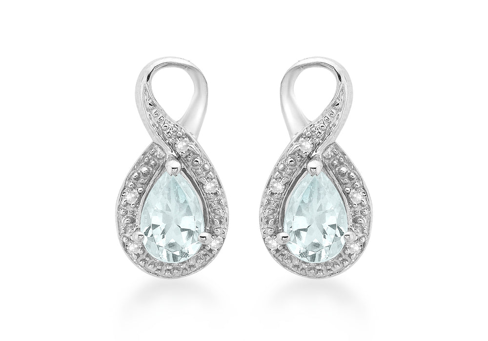 
                
                    Load image into Gallery viewer, 9ct White Gold Aquamarine &amp;amp; Diamond Twist Earrings
                
            