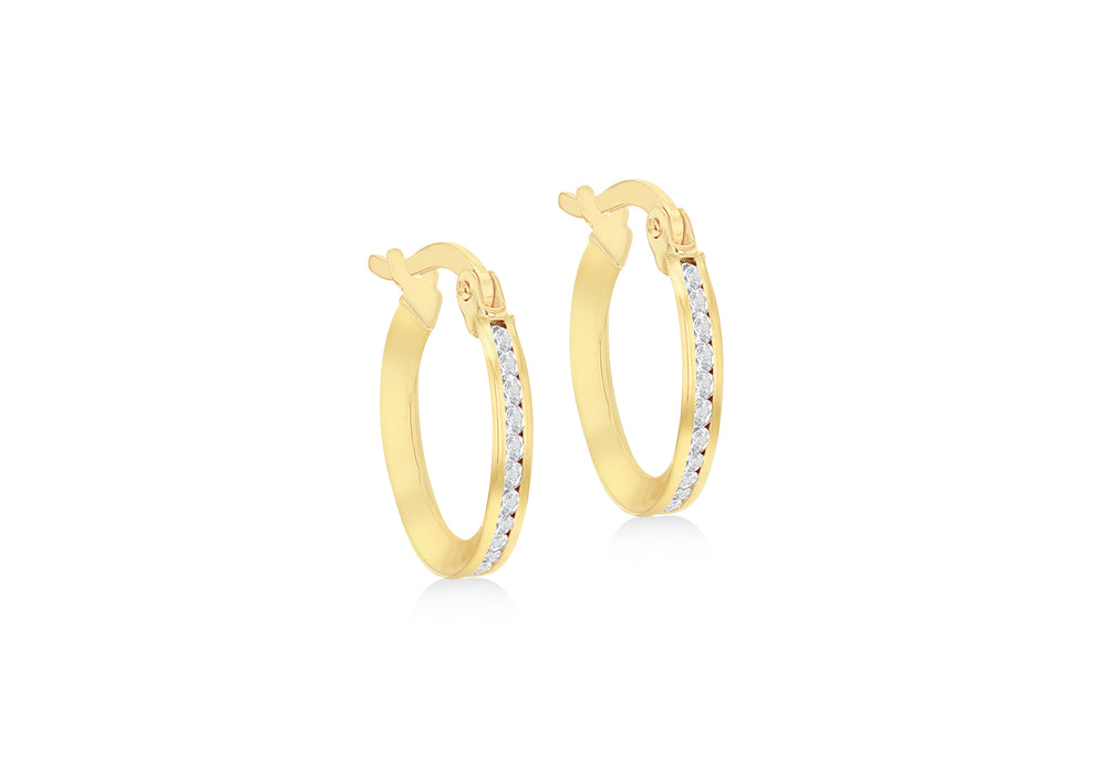 9ct Gold Channel Set CZ Slim Hoop Earring