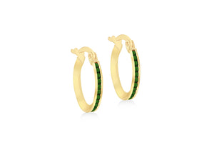 9ct Gold Channel Set Emerald CZ Slim Hoop Earring