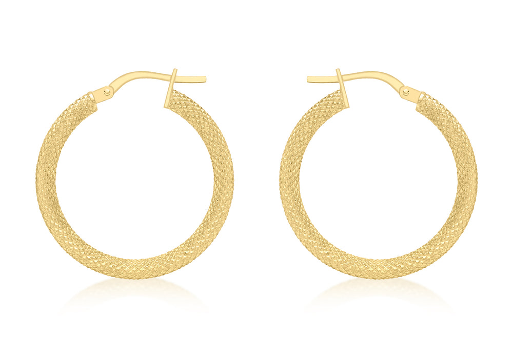 9ct Yellow Gold 25mm Diamond-Cut Hoop Earrings