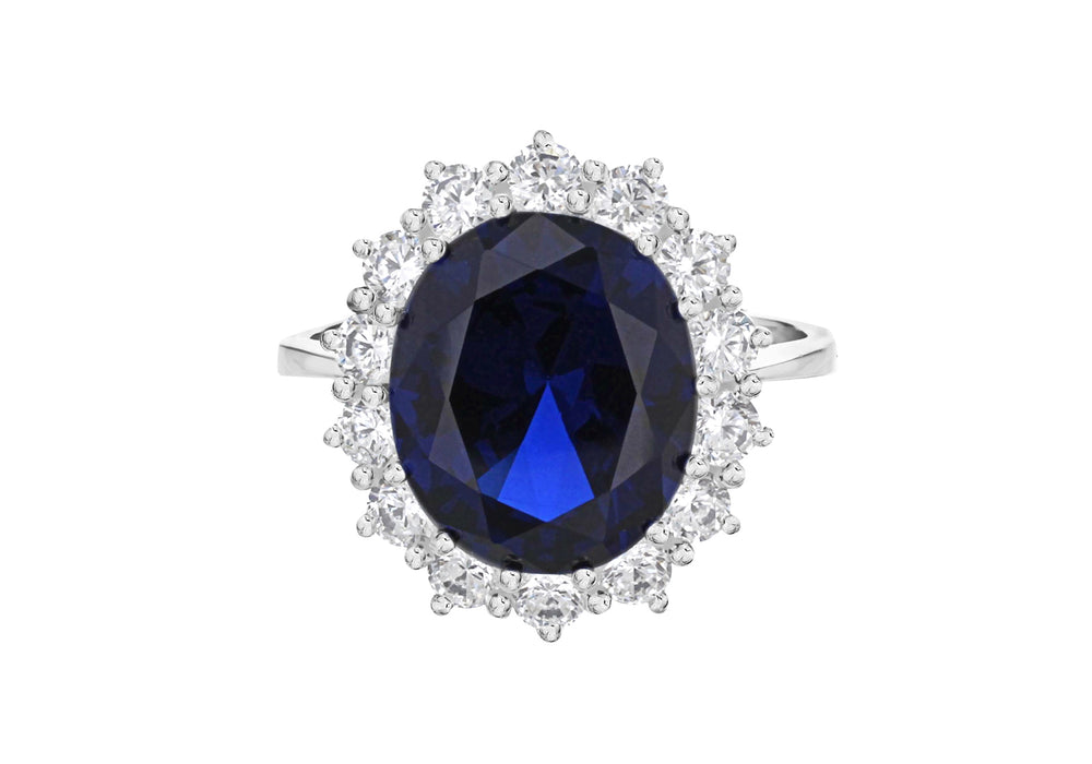 Sterling Silver Oval Sapphire Blue CZ Kate Middleton Cluster Ring - Diana O'Mahony Jewellers