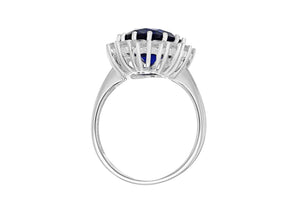 Sterling Silver Oval Sapphire Blue CZ Kate Middleton Cluster Ring - Diana O'Mahony Jewellers