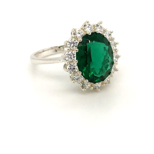 Sterling Silver Oval Emerald Green CZ Cluster Ring - Diana O'Mahony Jewellers