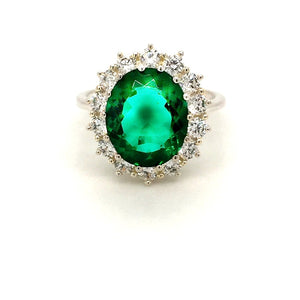 Sterling Silver Oval Emerald Green CZ Cluster Ring - Diana O'Mahony Jewellers