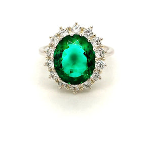 Sterling Silver Oval Emerald Green CZ Cluster Ring - Diana O'Mahony Jewellers
