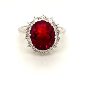 Sterling Silver Oval Ruby Red CZ Cluster Ring - Diana O'Mahony Jewellers