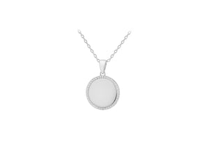 Sterling Silver Circular Disc Pendant with CZ Halo Cluster