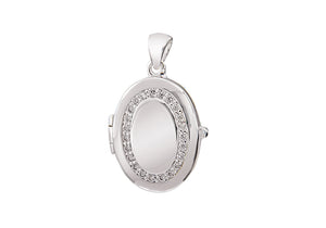 Sterling Silver Oval Locket with CZ Surround