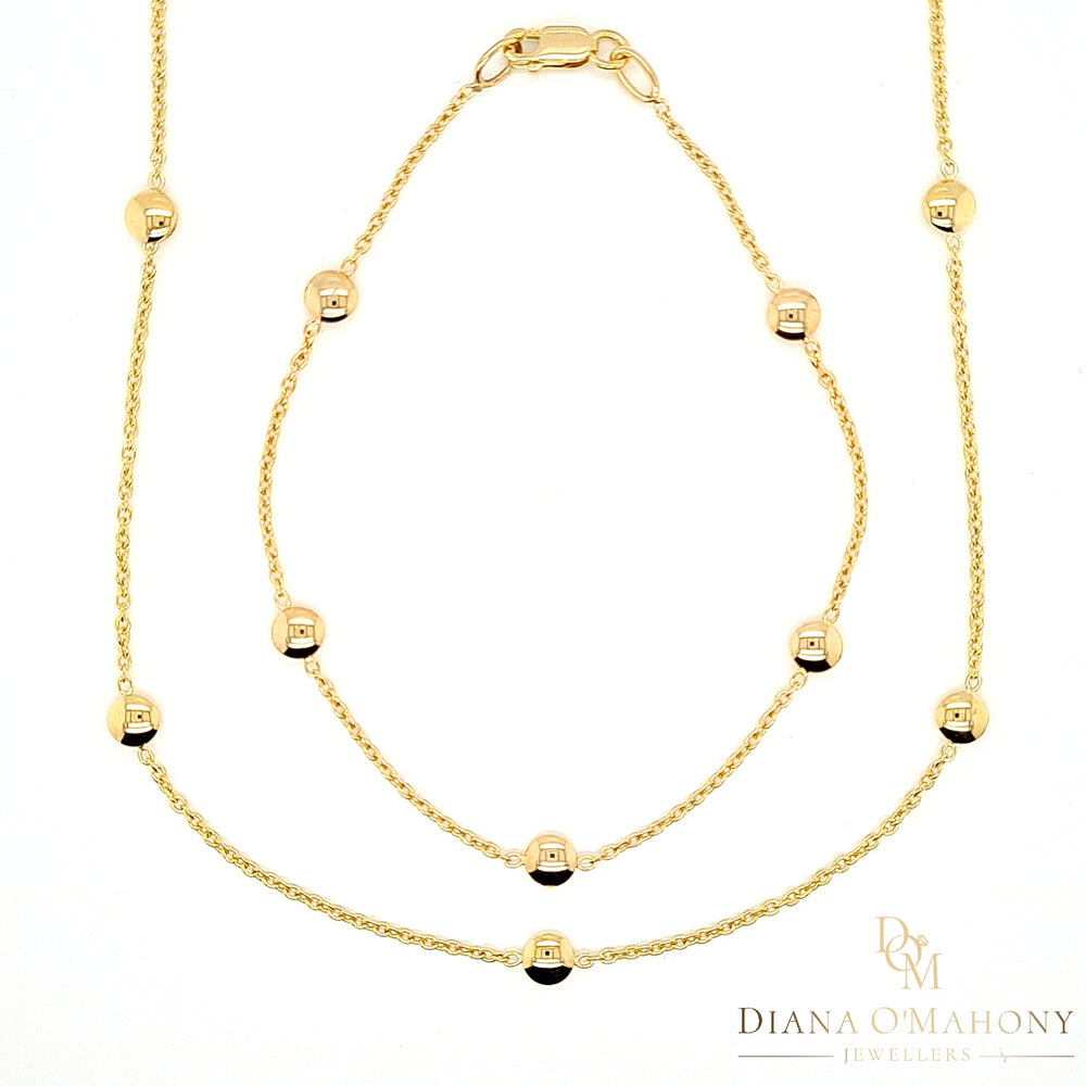 9ct Yellow Gold Round Button Necklace & Bracelet Set