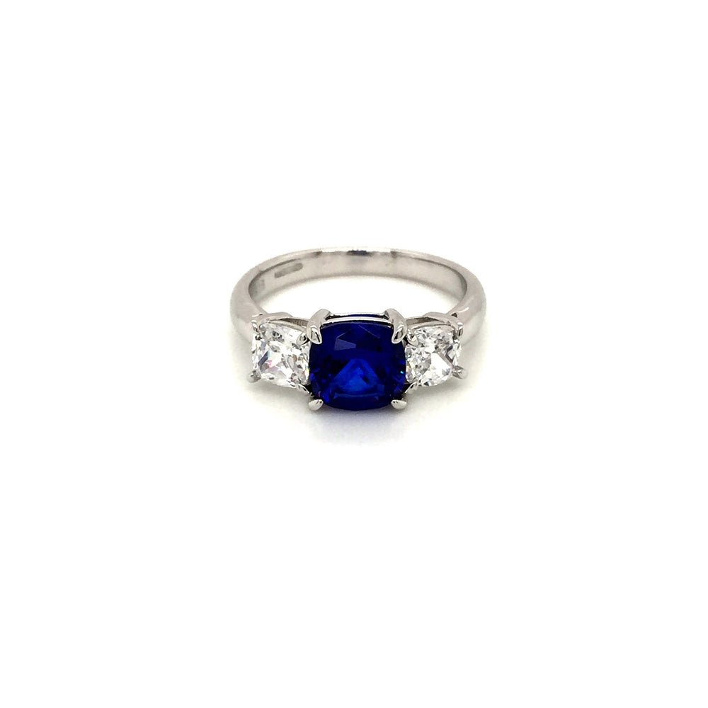 Sterling Silver Three Stone Sapphire Blue CZ Ring