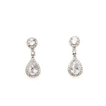 Sterling Silver Vintage Style Round and Teardrop Cluster Bridal CZ Earrings
