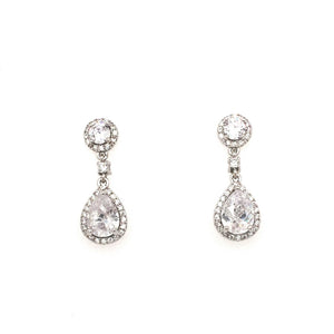 
                
                    Load image into Gallery viewer, Sterling Silver Vintage Style Round and Teardrop Cluster Bridal CZ Earrings - Diana O&amp;#39;Mahony Jewellers
                
            