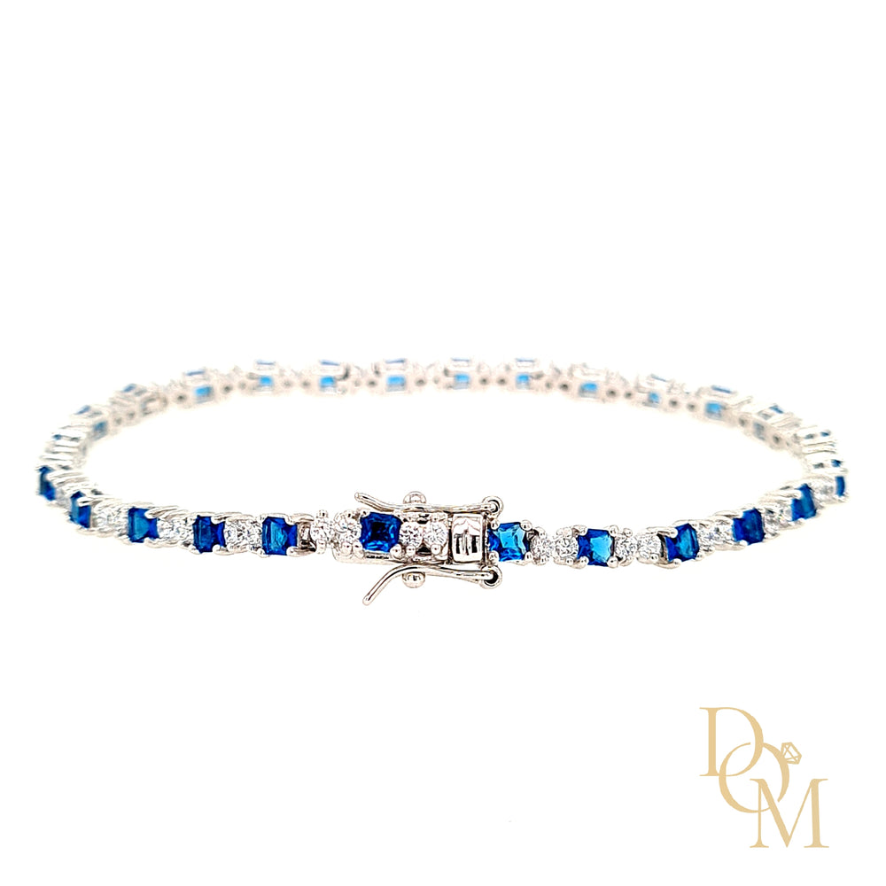 Sterling Silver Sapphire CZ Tennis Bracelet