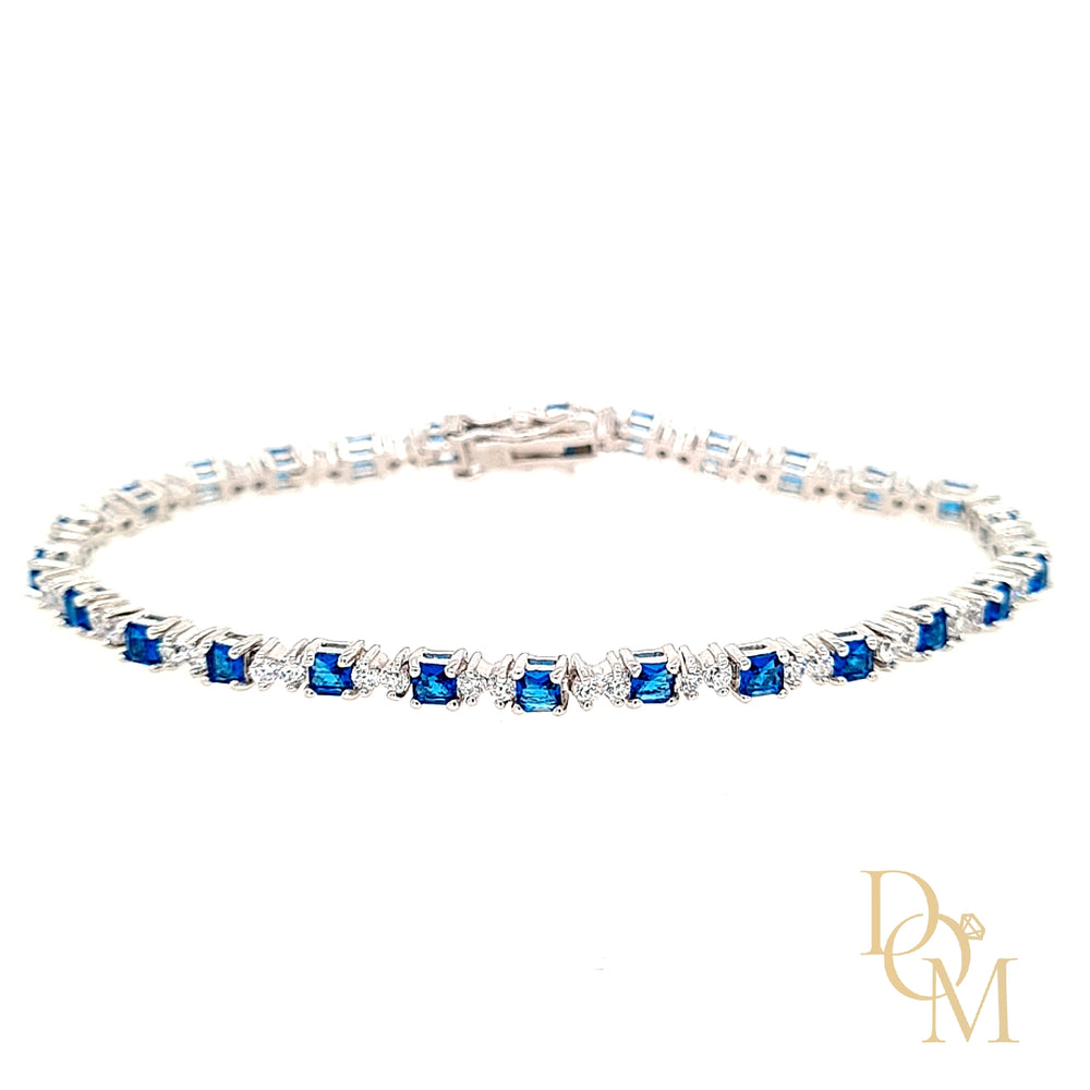 
                
                    Load image into Gallery viewer, Sterling Silver Sapphire CZ Tennis Bracelet
                
            