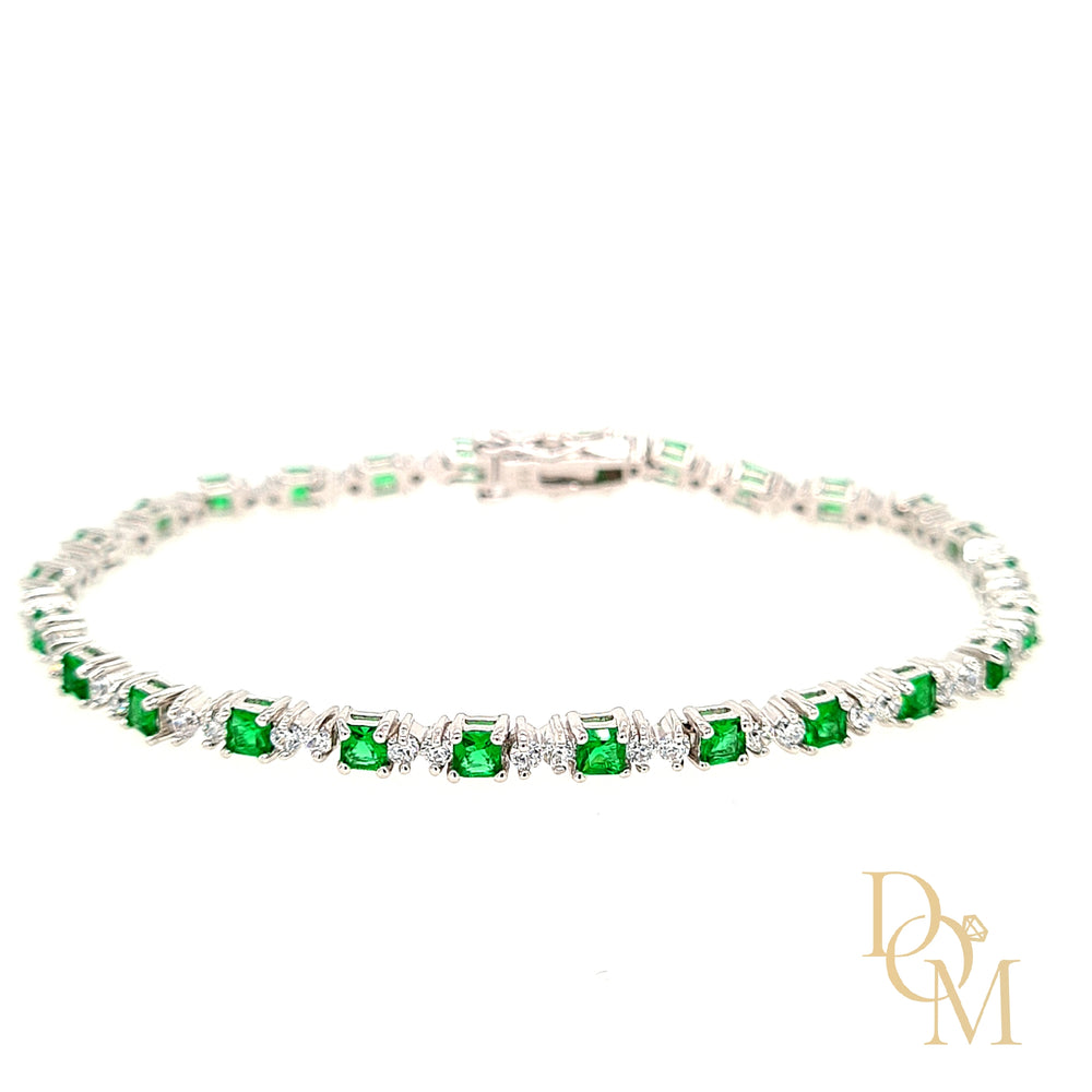 Sterling Silver Emerald CZ Tennis Bracelet