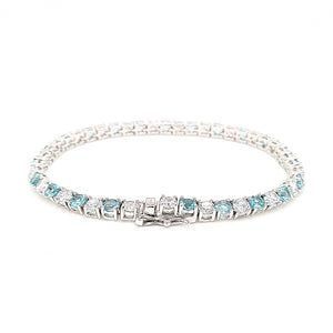 Sterling Silver Aquamarine Cubic Zirconia Bracelet