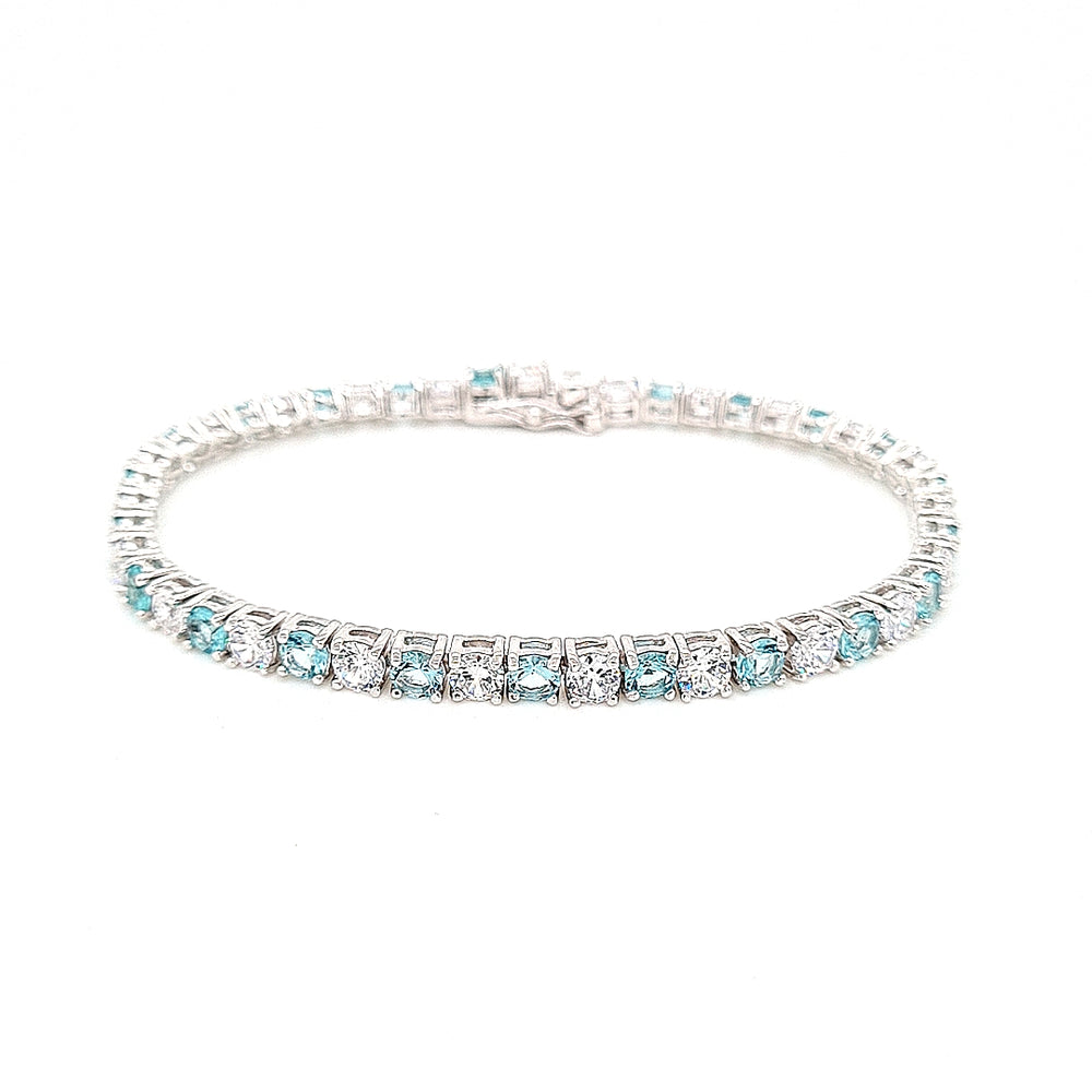 Sterling Silver Aquamarine Cubic Zirconia Bracelet