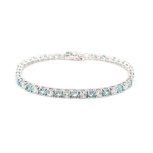 Sterling Silver Aquamarine Cubic Zirconia Bracelet