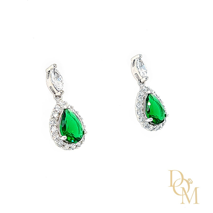 Sterling Silver Emerald Green CZ Cluster Drop Earrings