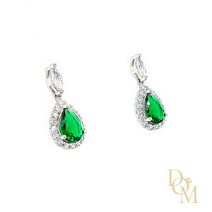 Sterling Silver Emerald Green CZ Cluster Drop Earrings