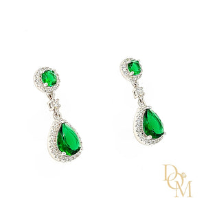 Sterling Silver Emerald Green CZ Cluster Drop Earrings