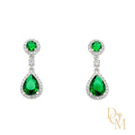 Sterling Silver Emerald Green CZ Cluster Drop Earrings
