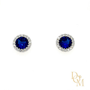 Sterling Silver Sapphire Blue CZ Cluster Pendant & Earrings Set