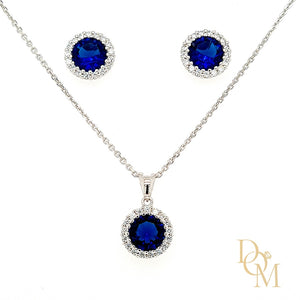 
                
                    Load image into Gallery viewer, Sterling Silver Sapphire Blue CZ Cluster Pendant &amp;amp; Earrings Set
                
            