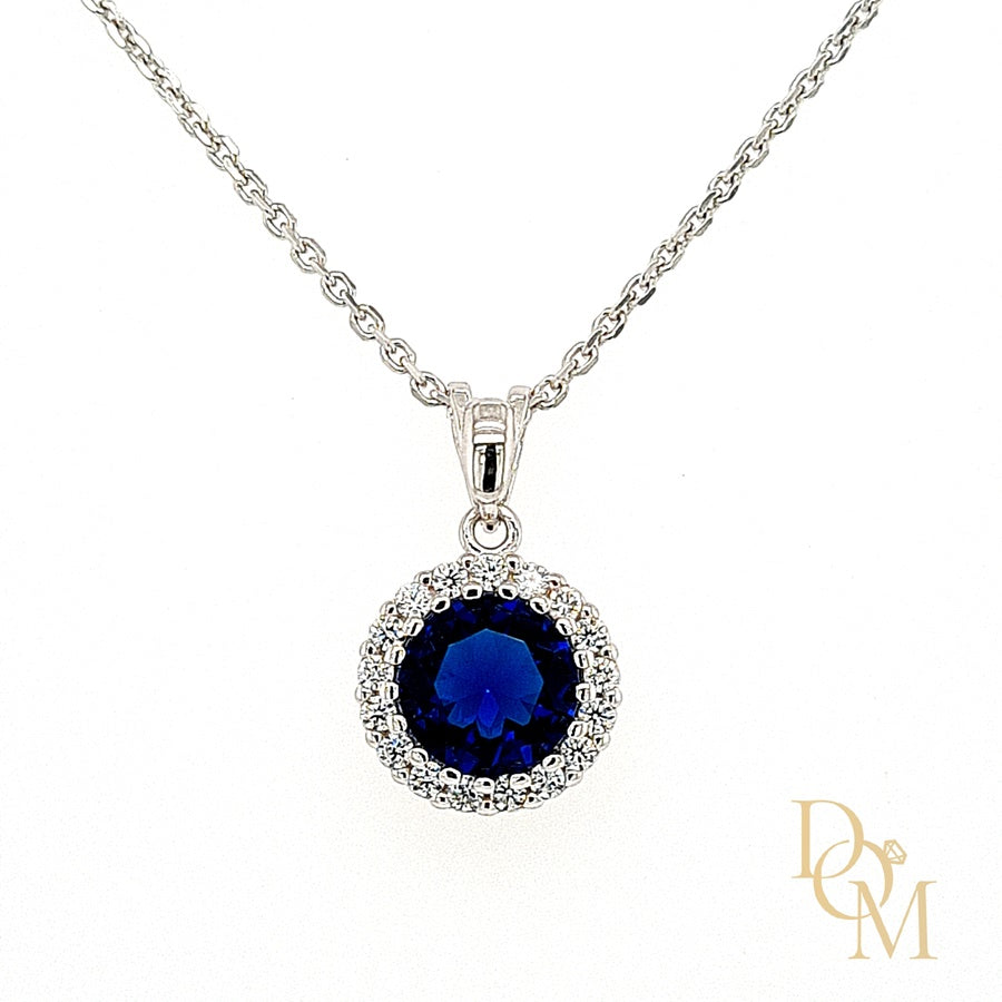 Sterling Silver Sapphire Blue CZ Cluster Pendant & Earrings Set