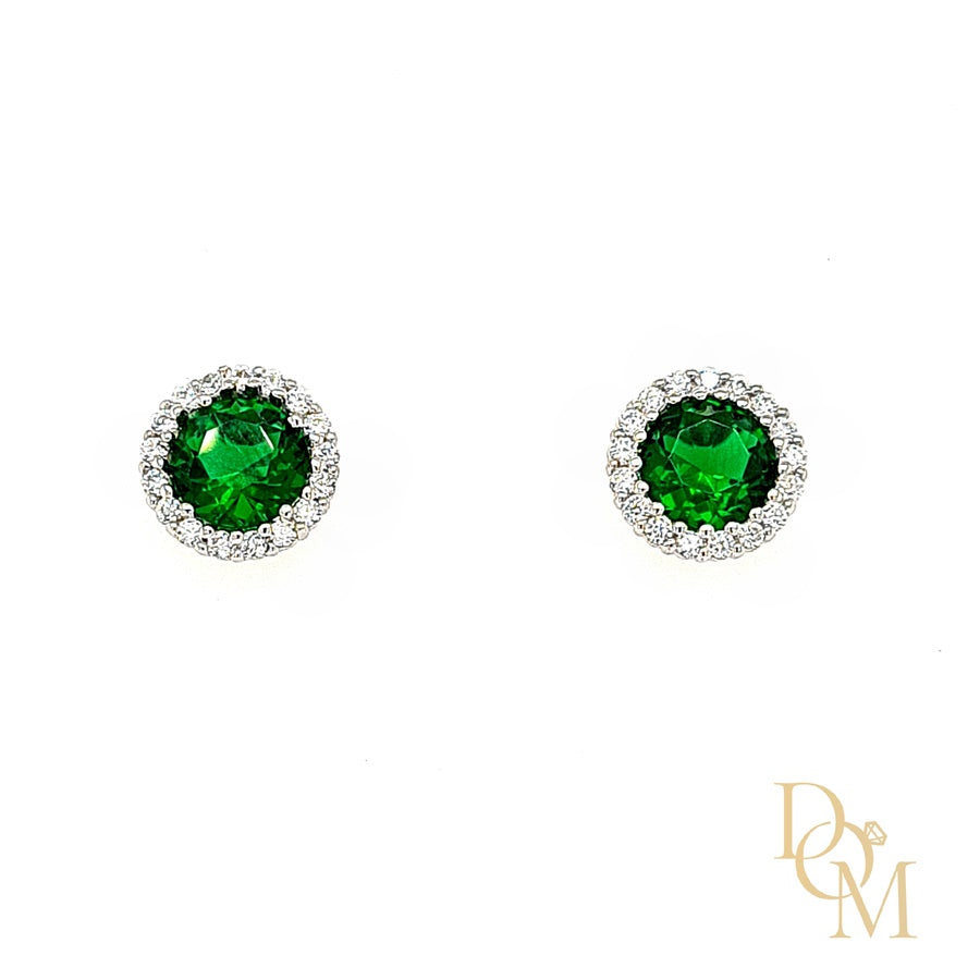 Sterling Silver Emerald Green CZ Cluster Pendant & Earrings Set