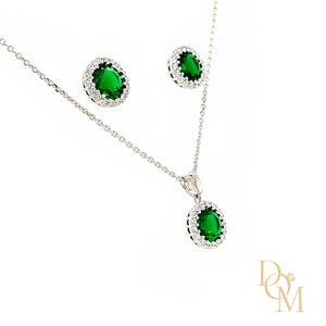 Sterling Silver Emerald Green CZ Cluster Pendant & Earrings Set